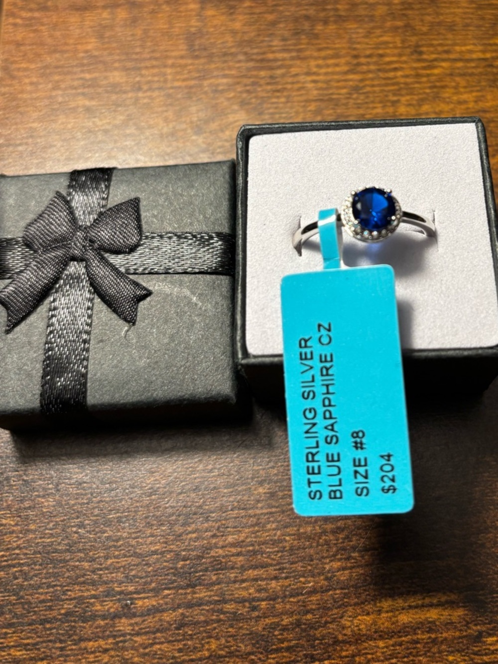 Sterling Silver Blue Sapphire CZ Ring - Size 8